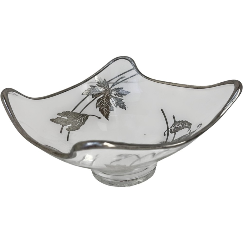 Candy‎ Bowl Silver City Glass Forest Sterling Silver Overlay Pedestal 1950s